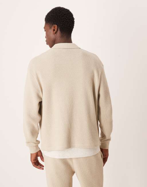 ASOS DESIGN - Sweat décontracté d'ensemble en tissu texturé avec col à revers - Beige, 3 de 5