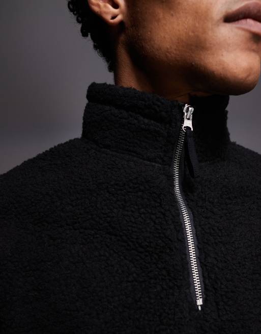 ASOS DESIGN - Sweat décontracté en imitation peau de mouton zippé à col cheminée et liseré - Noir , 5 de 5