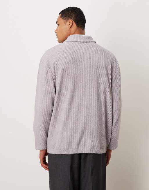 ASOS DESIGN - Sweat décontracté en maille côtelée effet brossé avec col - Gris chiné, 3 de 5