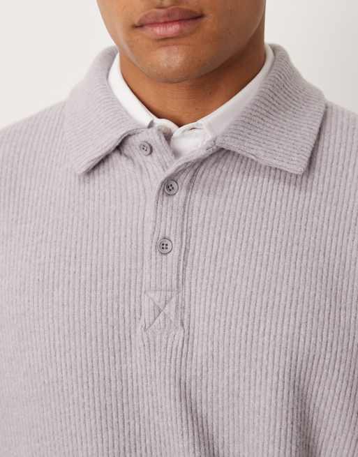 ASOS DESIGN - Sweat décontracté en maille côtelée effet brossé avec col - Gris chiné, 5 de 5