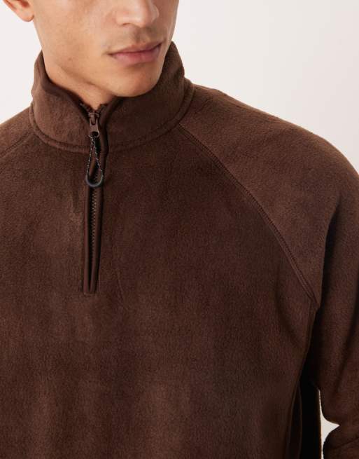 ASOS DESIGN - Sweat décontracté en polaire à col cheminée zippé - Marron clair, 5 de 5
