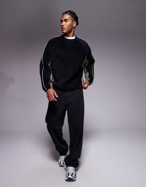 ASOS DESIGN - Sweat décontracté en polaire à liserés et empiècements color block - Gris, 2 de 5