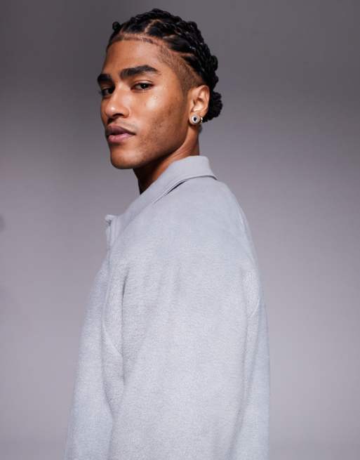ASOS DESIGN - Sweat décontracté en polaire avec col côtelé - Gris, 4 de 5