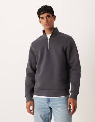 ASOS DESIGN - Sweat décontracté en tissu épais effet néoprène avec col zippé - Anthracite-Gris