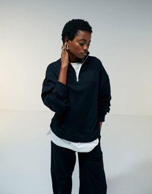 ASOS DESIGN half zip sweatshirt co-ord in black - ASOS Price Checker