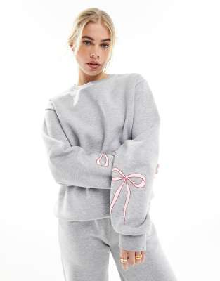 ASOS DESIGN sweatshirt co ord with bow detail in grey marl - ASOS Price Checker