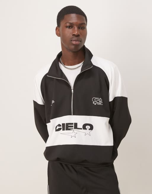 ASOS DESIGN - Sweat d'ensemble en néoprène coupe carrée oversize avec col cheminée et imprimé - Noir