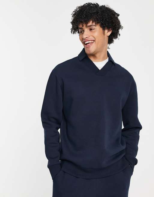 ASOS DESIGN - Sweat d'ensemble oversize à col en V - Bleu marine 