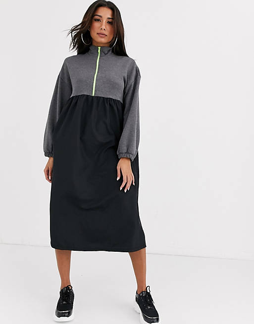 ASOS DESIGN sweat dress with neon zip in gray marl | ASOS