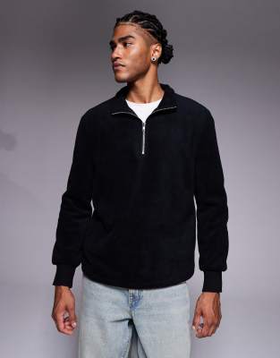 ASOS DESIGN - Sweat en polaire à col cheminée zippé - Noir