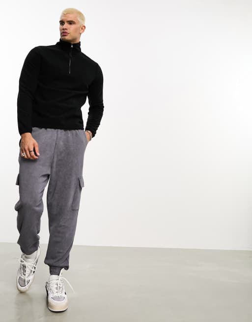 ASOS DESIGN Sweat en polaire col zipp Noir ASOS