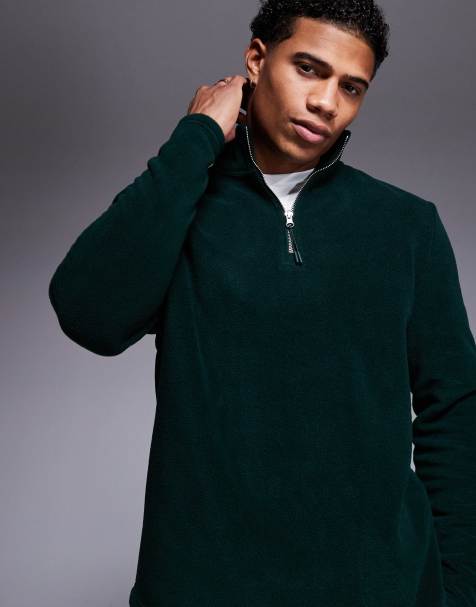 ASOS DESIGN - Sweat en polaire à col zippé - Vert foncé - view 1