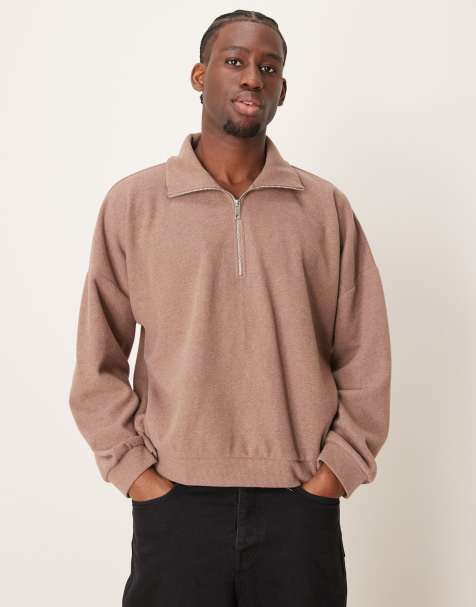ASOS DESIGN - Sweat épais coupe carrée ultra oversize en maille côtelée brossée avec col cheminée - Marron - view 1