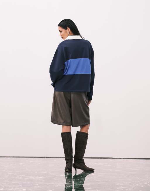 ASOS DESIGN - Sweat épais style rugby à col polo et bande bleue - Bleu marine, 2 de 4