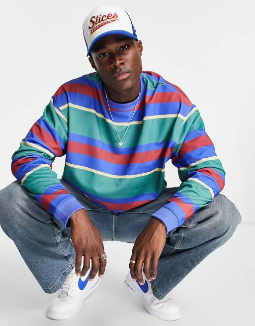 ASOS DESIGN - Sweat léger oversize à rayures vintage - Bleu