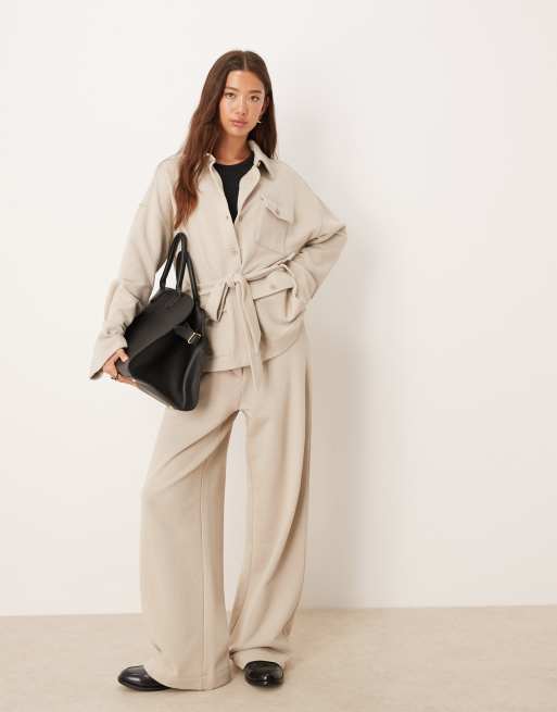ASOS DESIGN - Sweat manches longues d'ensemble en sergé boutonné et noué à l'avant - Taupe, 2 de 4
