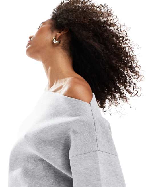 ASOS DESIGN - Sweat manches longues en tissu effet néoprène à encolure bateau - Gris, 3 de 4
