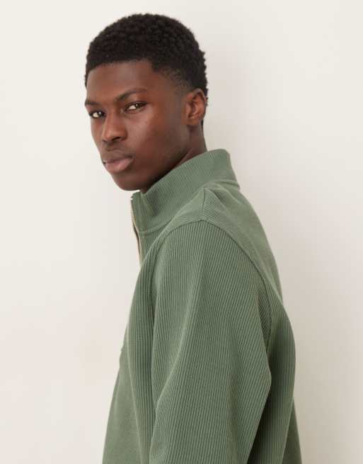 ASOS DESIGN - Sweat nervuré à col zippé - Vert, 4 de 5