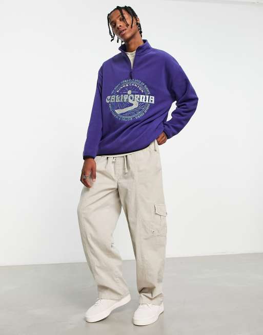 ASOS DESIGN - Sweat oversize à broderies en polaire avec col zippé - Bleu marine, 4 de 4