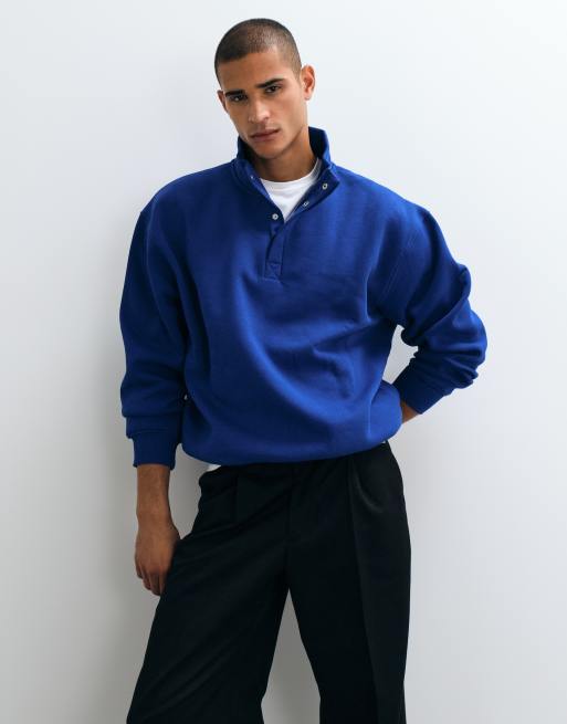 ASOS DESIGN - Sweat oversize à col cheminée et boutons-pression - Bleu, 3 de 5