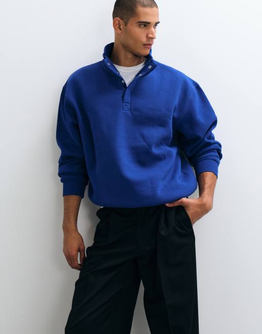 ASOS DESIGN - Sweat oversize à col cheminée et boutons-pression - Bleu, 5 de 5