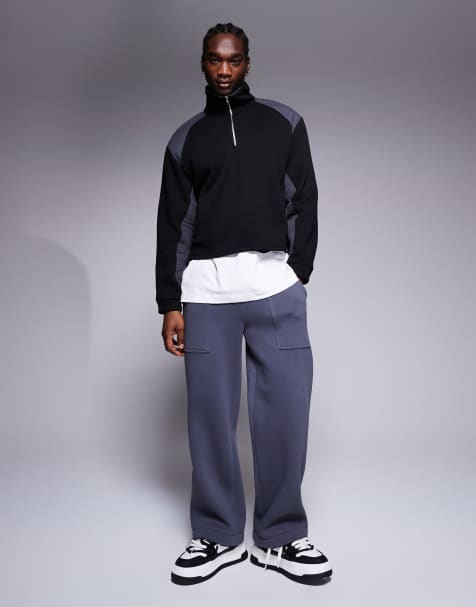 ASOS DESIGN - Sweat oversize à col cheminée et épaules tombantes coupe carrée avec empiècements en nylon - Noir - view 1
