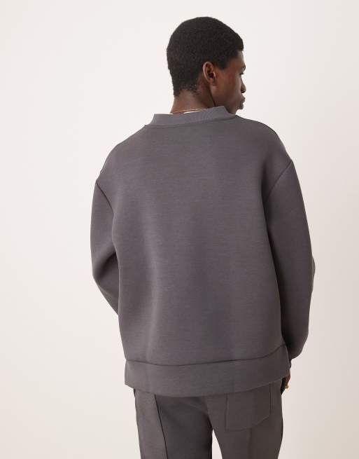 ASOS DESIGN - Sweat oversize à col en V façon néoprène - Gris, 4 de 4