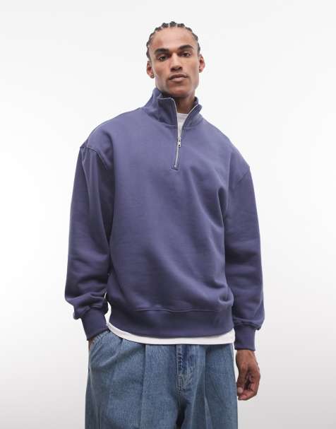 ASOS DESIGN - Sweat oversize à col zippé en tissu 400g/m² de qualité supérieure - Bleu foncé - view 1