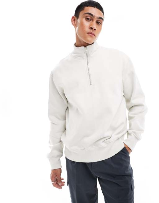 ASOS DESIGN - Sweat oversize à col zippé en tissu épais 400 g/m² - Gris clair