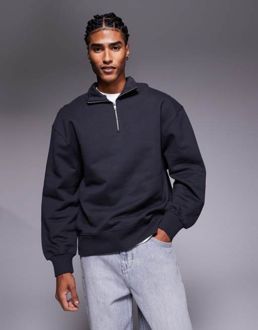 ASOS DESIGN - Sweat oversize à col zippé en tissu épais 400 g/m<sup>2</sup> de qualité supérieure - Gris