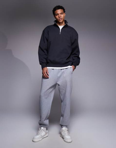 ASOS DESIGN - Sweat oversize à col zippé en tissu épais 400 g/m2 de qualité supérieure - Gris - view 1