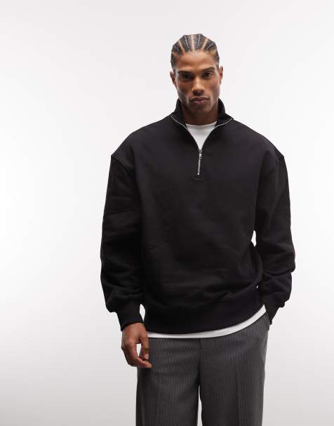 ASOS DESIGN - Sweat oversize à col zippé en tissu épais 400 g/m2 de qualité supérieure - Noir - view 1