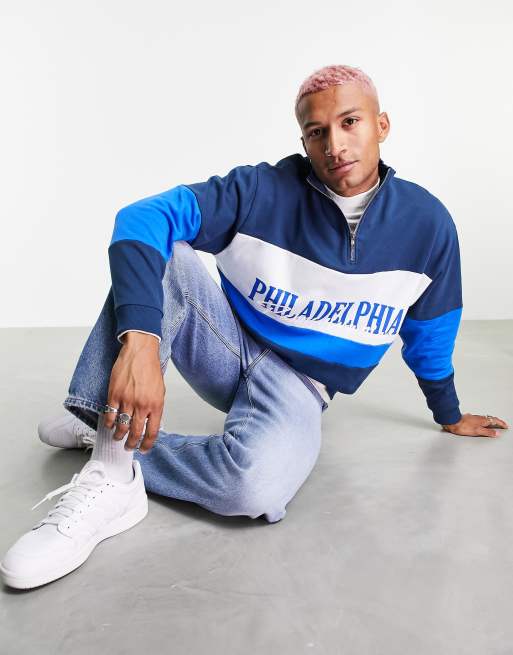 ASOS DESIGN - Sweat oversize à col zippé et imprimé ville sur le devant