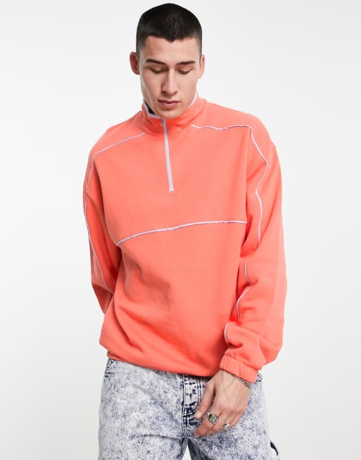 ASOS DESIGN - Sweat oversize à demi-fermeture éclair et liserés - Corail/violet, 2 de 4