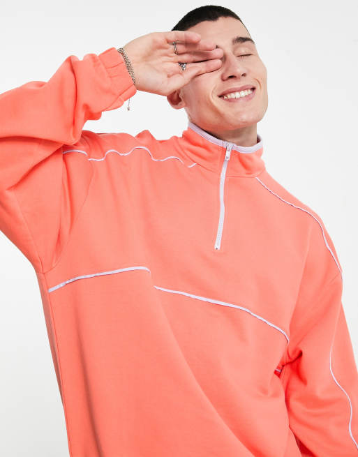 ASOS DESIGN - Sweat oversize à demi-fermeture éclair et liserés - Corail/violet, 3 de 4