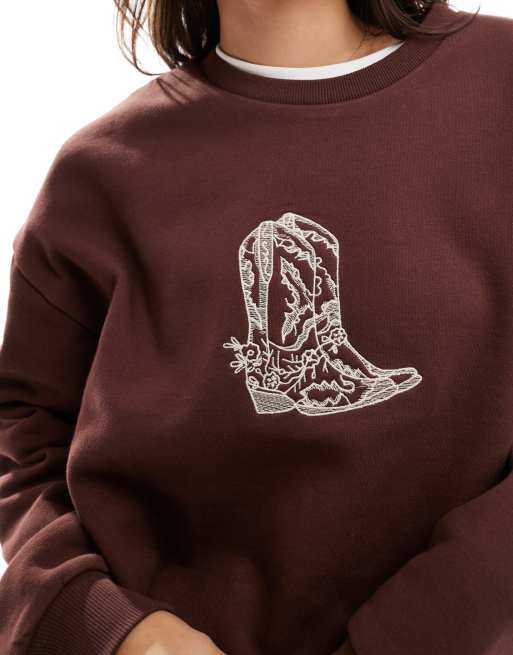 ASOS DESIGN - Sweat oversize à imprimé bottes de cowboy - Chocolat, 3 de 4