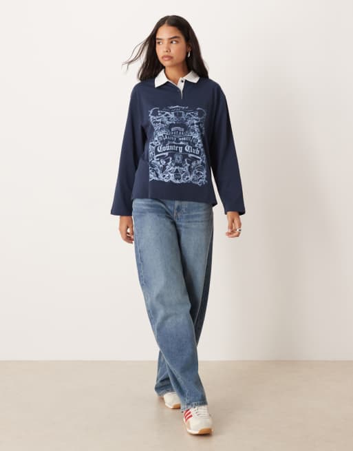 ASOS DESIGN - Sweat oversize à imprimé Country Club avec col polo - Bleu marine, 2 de 4