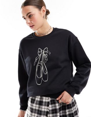 ASOS DESIGN oversized sweatshirt with bow graphic in black - ASOS Price Checker