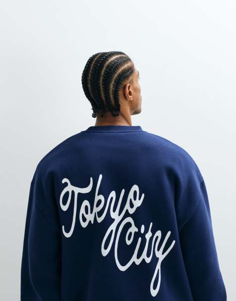 ASOS DESIGN - Sweat oversize à imprimé Tokyo - Bleu marine - view 1
