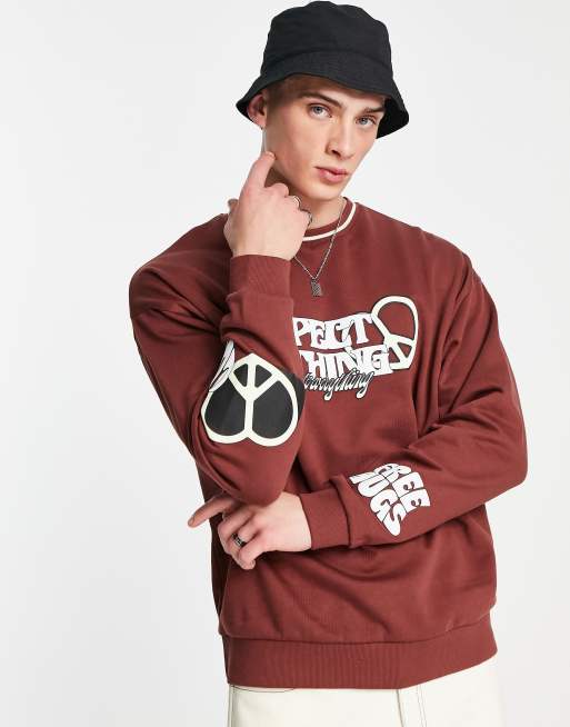 ASOS DESIGN - Sweat oversize à inscriptions - Marron