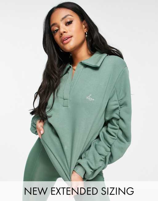 ASOS DESIGN - Sweat oversize à manches froncées - Vert sauge