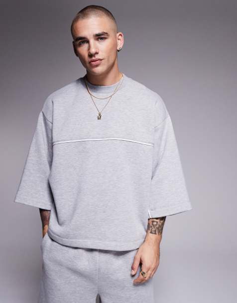 ASOS DESIGN - Sweat oversize à manches trois-quart - Gris chiné - view 1