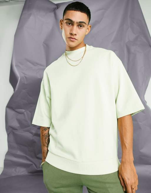 ASOS DESIGN - Sweat oversize à manches courtes en matière côtelée - Vert pastel