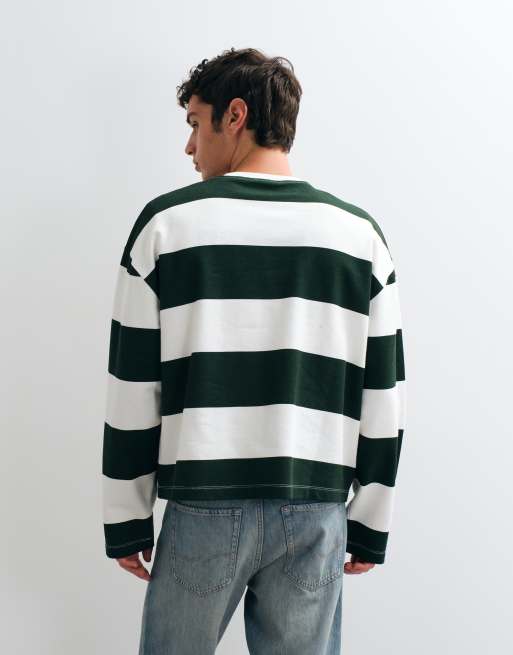 ASOS DESIGN sweat oversize à rayures et col rond en vert foncé, 3 de 5