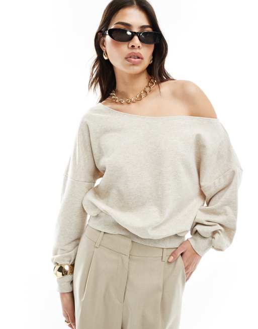 ASOS DESIGN - Sweat oversize asymétrique - Grège