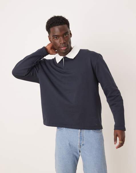 ASOS DESIGN - Sweat oversize avec col polo contrastant - Bleu marine - view 1