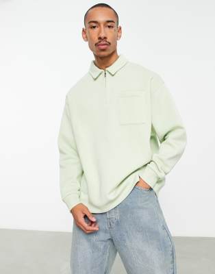 ASOS DESIGN - Sweat oversize avec col polo zippé - Vert délavé | ASOS