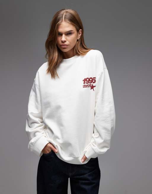 ASOS DESIGN - Sweat oversize avec imprimé 1995 style sport - Crème, 2 de 4