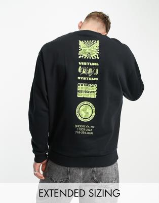 ASOS DESIGN - Sweat oversize avec imprimé au dos sur la colonne vertébrale et devant - Noir - view 1