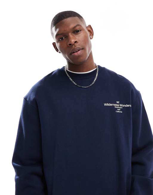 ASOS DESIGN - Sweat oversize avec imprimé devant et au dos - Bleu marine
